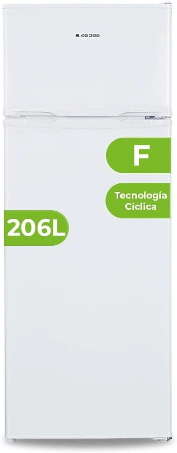 Refrigerador Aspes 2 Puertas 206L Blanco, Puerta Reversible, Silencioso, Clase F