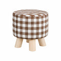 Puf Redondo Acolchado de Algodón Desenfundable con Patas de Pino, 29x29 cm