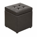 Taburete Puf de Almacenamiento en Cuero Sintético, Asiento y Caja Organizadora con Tapa, Negro, 30x30x35cm