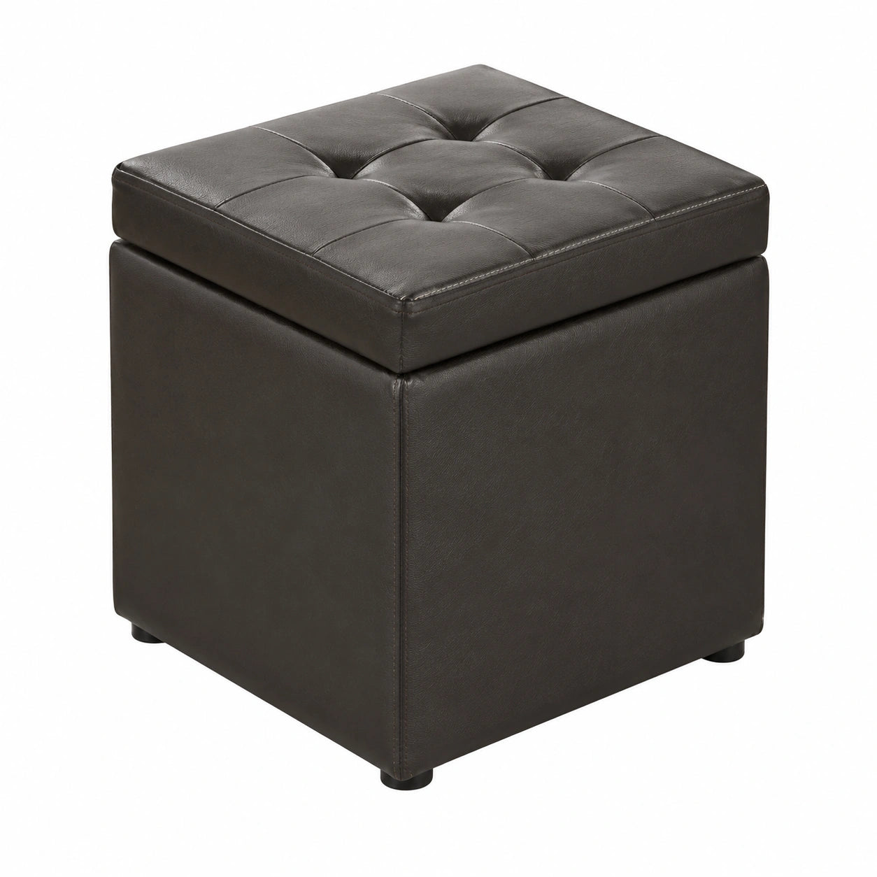 Taburete Puf de Almacenamiento en Cuero Sintético, Asiento y Caja Organizadora con Tapa, Negro, 30x30x35cm