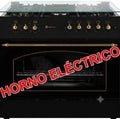 Cocina de Gas Solthermic 90cm Negra, Horno El¨¦ctrico Panor¨¢mico 115L, 5 Quemadores, Mandos Dorados