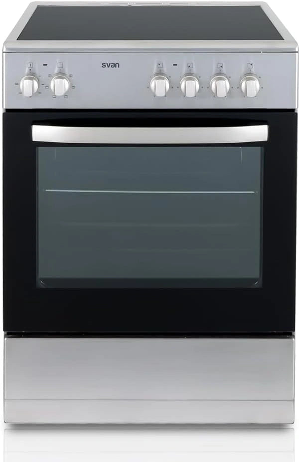 Horno El¨¦ctrico Svan 56L, 4 Zonas de Cocci¨®n, Grill y 6 Programas, Inoxidable, Cristal Negro, Clase A