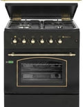 Cocina de Gas Solthermic con Horno El¨¦ctrico Turbo, 4 Fuegos y Dise?o R¨²stico en Negro, Ancho 60 cm