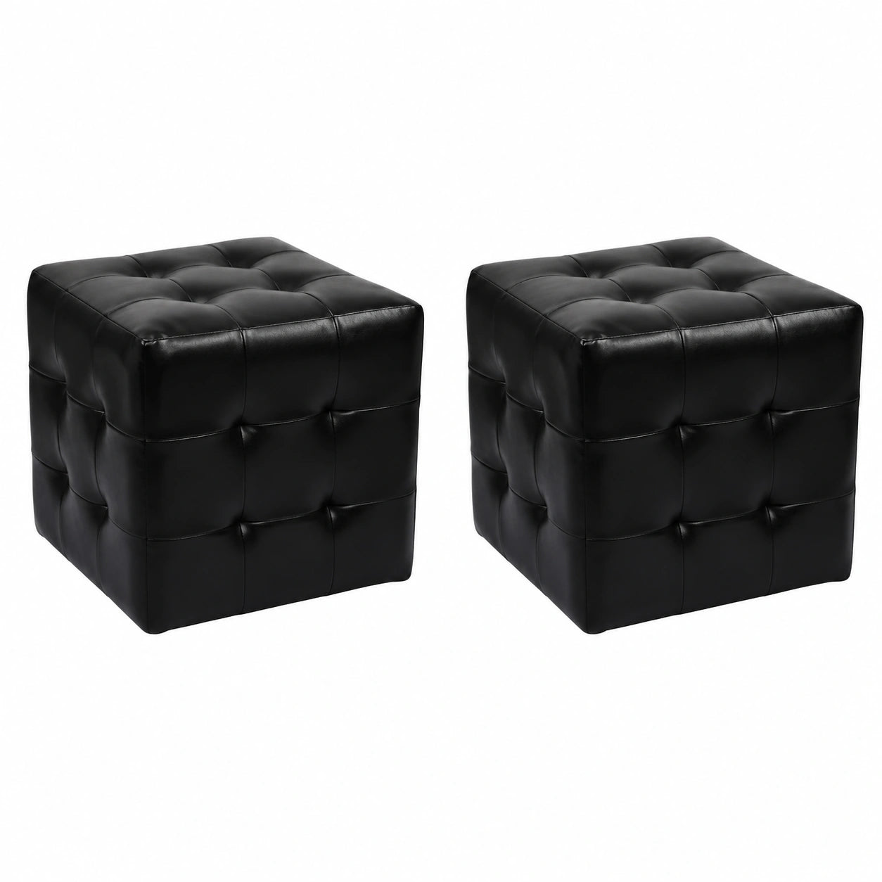 Conjunto de 2 Pufs Cubo de Cuero Sintético Negro