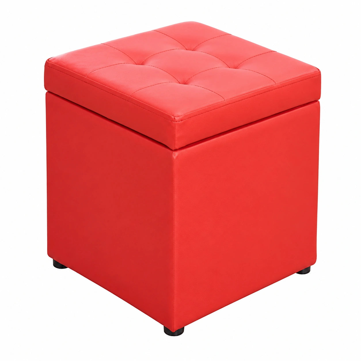 Taburete otomano rojo de piel sintética con almacenamiento 30x30x35 cm