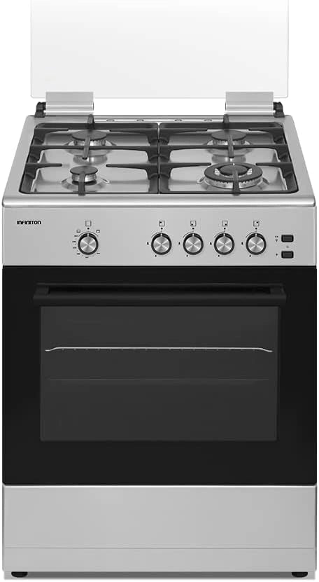 INFINITON Cocina de Gas 60cm, 4 Quemadores, Inoxidable, Seguridad FFSD, Compatible con Gas Natural y Butano