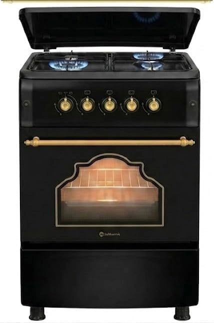 Cocina de Gas Solthermic 50 cm Negra con Mandos Dorados, 4 Fuegos y Encendido Autom¨¢tico