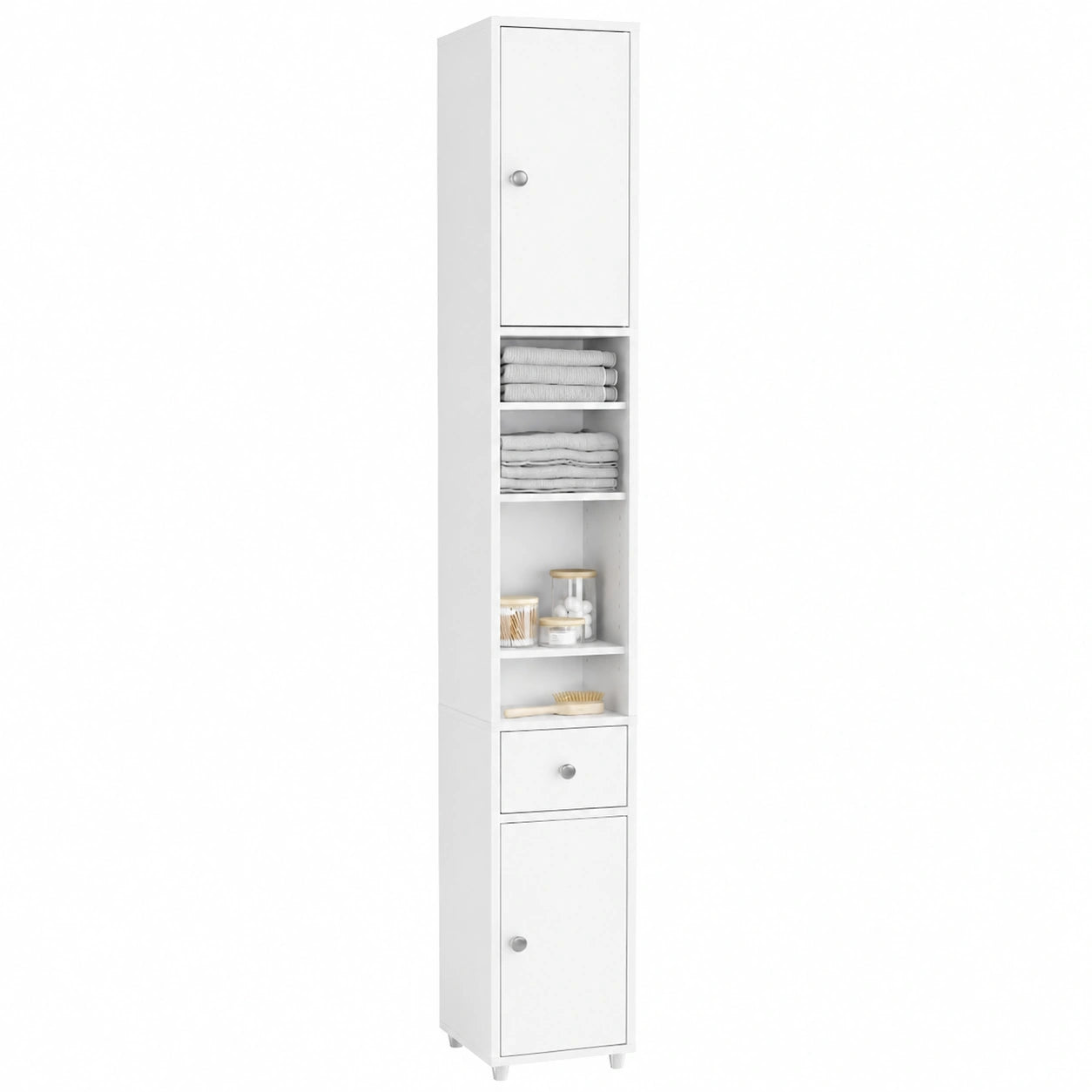 Armario Alto para Baño con Estantes Ajustables y Cajón, 20x20x180cm