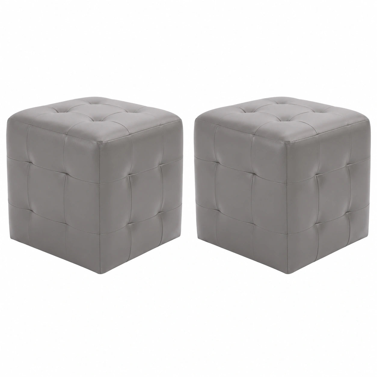 Conjunto de 2 pufs gris de piel sintética 30x30x30 cm