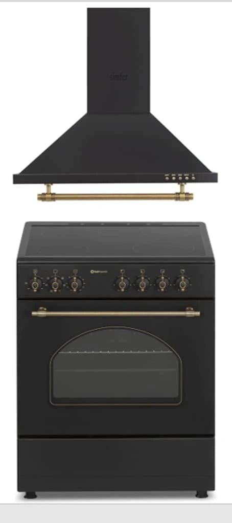 Set de Cocina Vitrocer¨¢mica con Horno y Campana Extractora Retro Negra 60 cm
