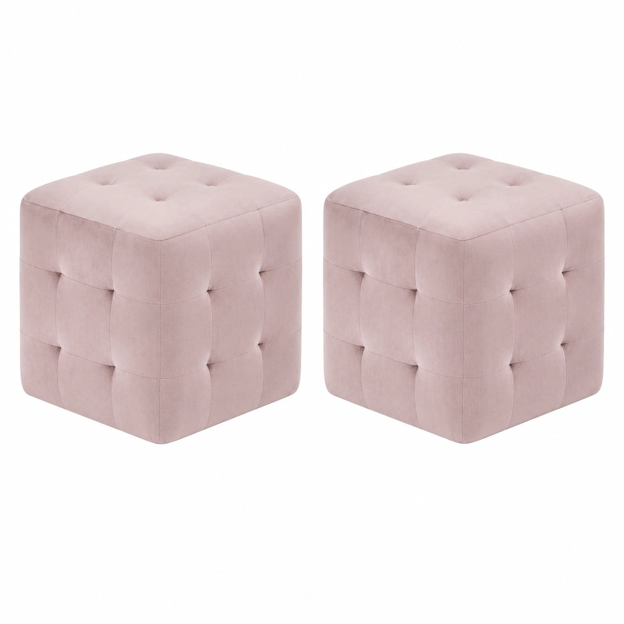 Juego de 2 Pufs de Terciopelo Rosa, 30x30x30 cm, Ideal como Reposapiés o Decoración