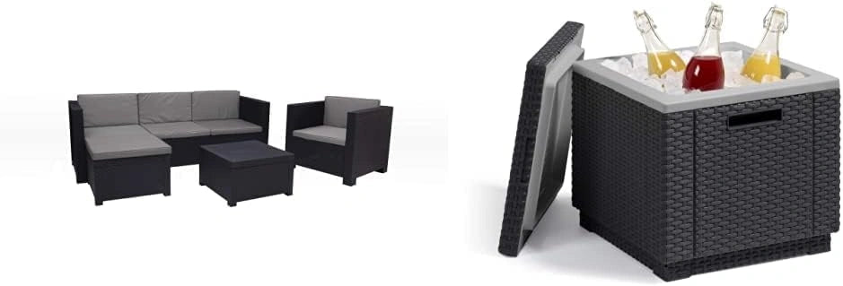 Conjunto de Muebles de Jard¨ªn Shaf Manhattan en Grafito con Mesa Nevera Keter Ice Cube