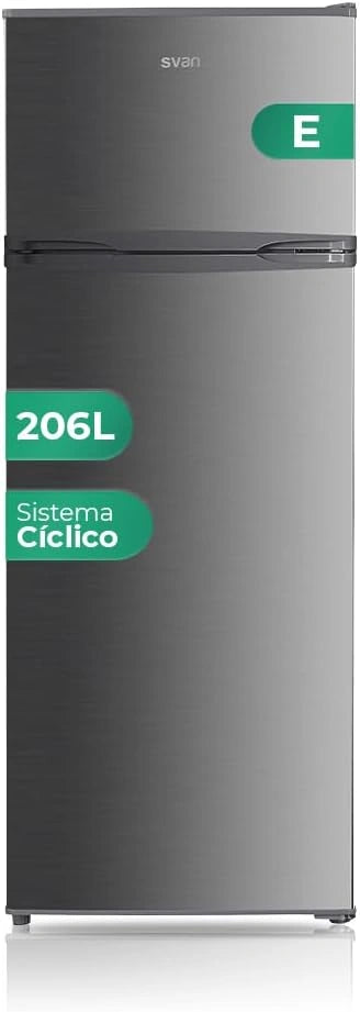 Svan Frigor¨ªfico Doble Puerta Inoxidable, 206L, Puerta Reversible, Silencioso, Clase Energ¨¦tica E