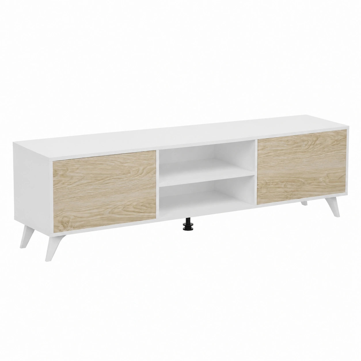 Mueble de TV Nórdico con Almacenamiento, Blanco y Roble, para Pantallas hasta 77"