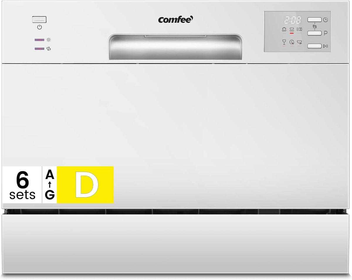 Lavavajillas Compacto COMFEE' 6 Cubiertos, 6 Programas, Clase D, LED, Inicio Diferido 24H, Ciclo Intensivo 70¡ãC, 47 dB - Blanco