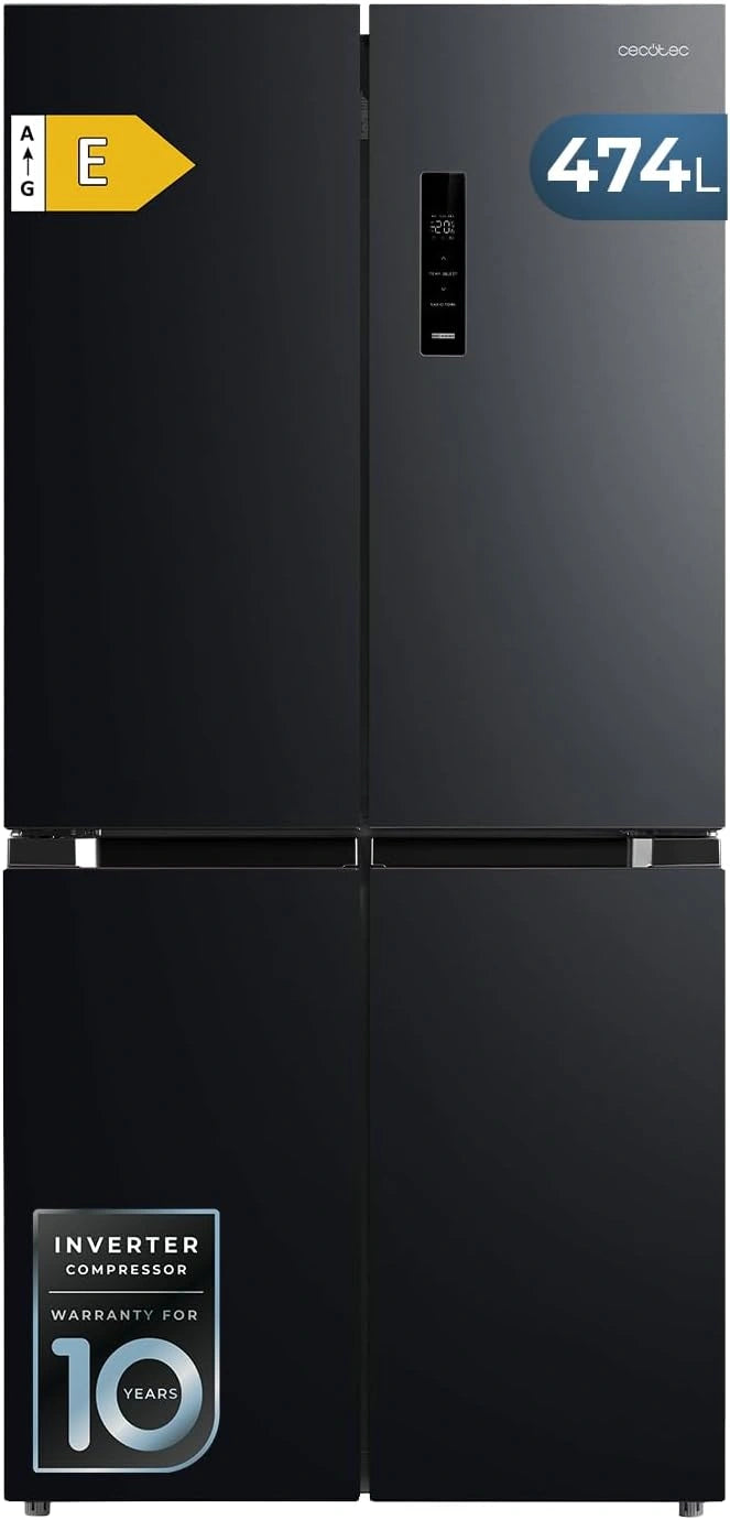 Frigor¨ªfico 4 Puertas No Frost 474L Cecotec Bolero, Silencioso y Eficiente, Inox Negro