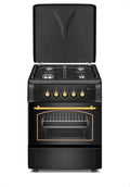 Cocina de Gas Solthermic Negra con Mandos Dorados, 4 Fuegos, Encendido Autom¨¢tico, Compatible con Gas Butano y Ciudad, 60 cm