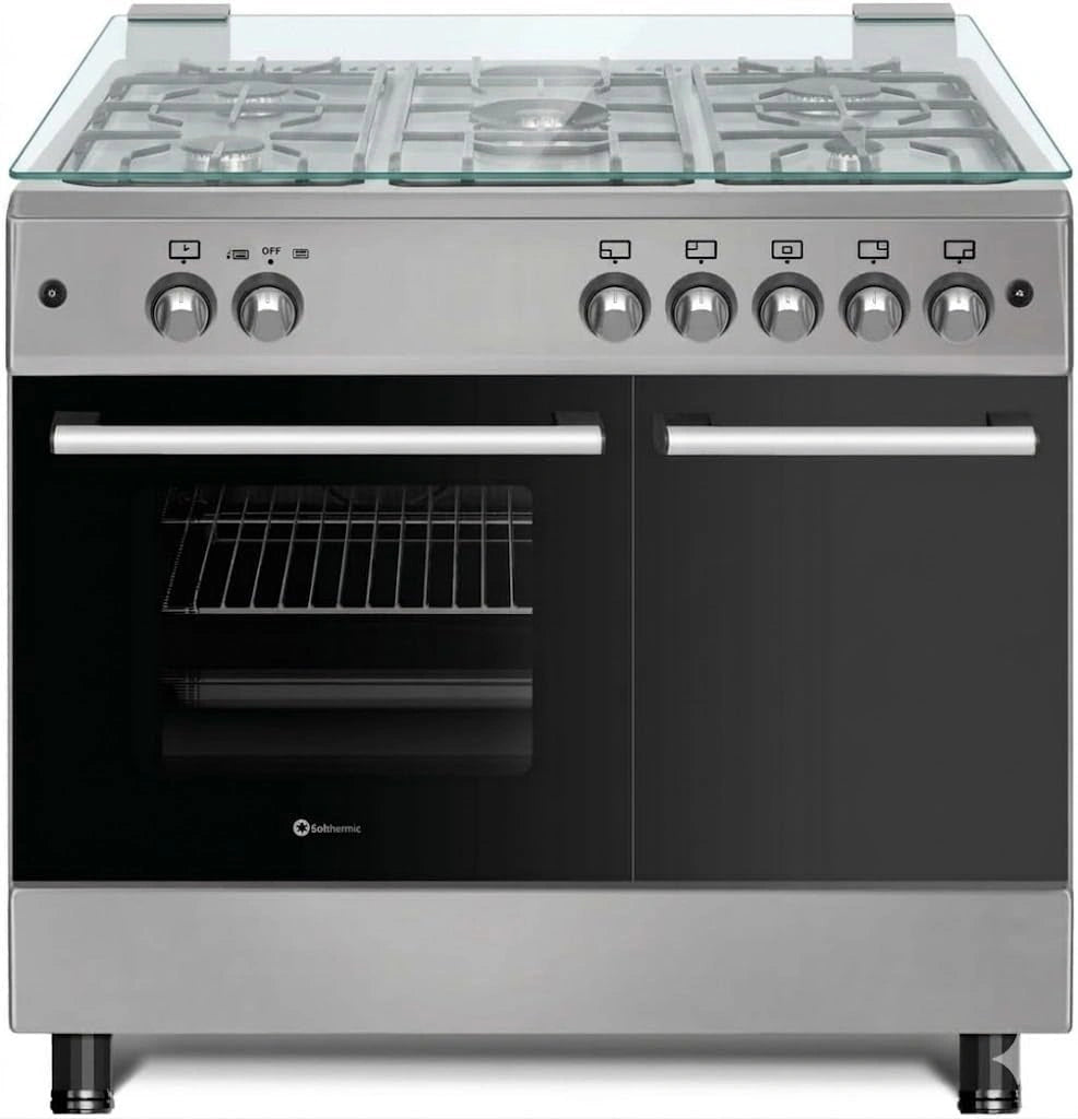 Cocina de Gas SOLTHERMIC F9LT50G2IX con 5 Quemadores y Horno, Acero Inoxidable
