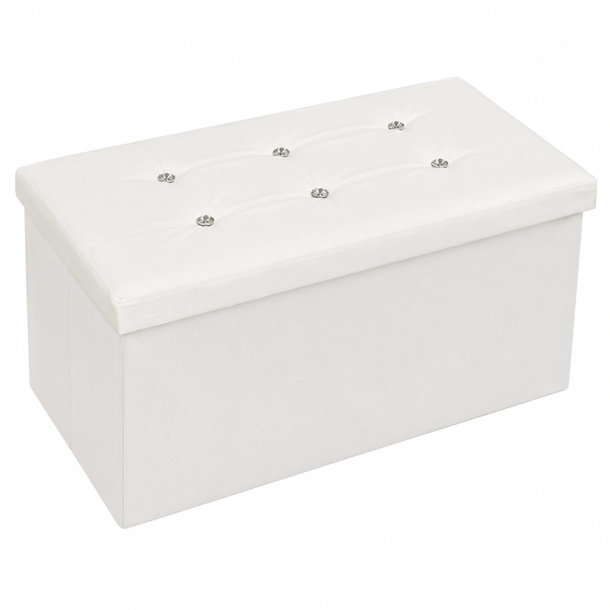 Banco de Almacenamiento de Piel Sintética con Cristales Swarovski, 76x38x38 cm, Blanco