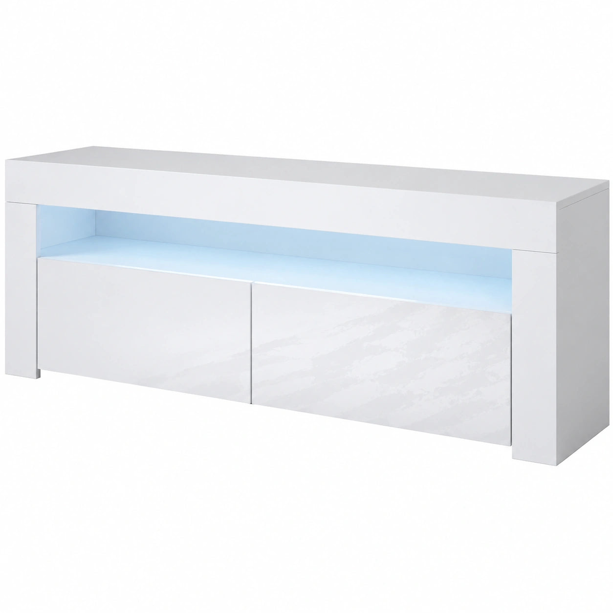 Mueble de TV Moderno con LED, Blanco Brillante, 140cm