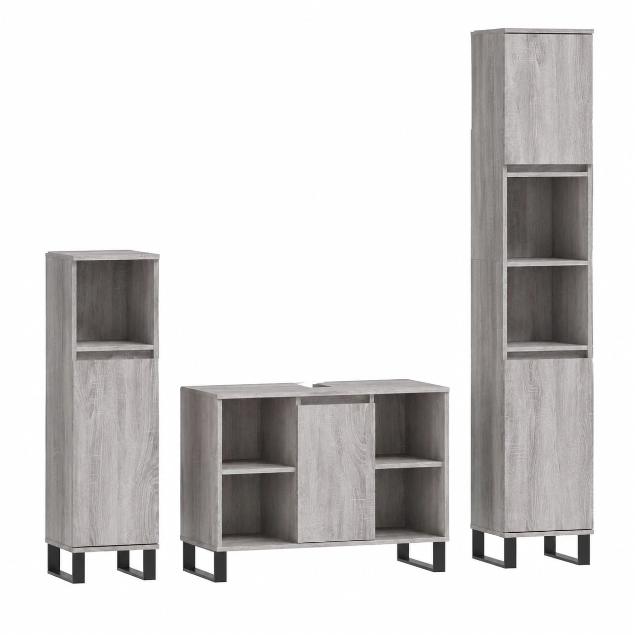 Conjunto de Muebles de Baño 3 Piezas en Madera Gris Sonoma
