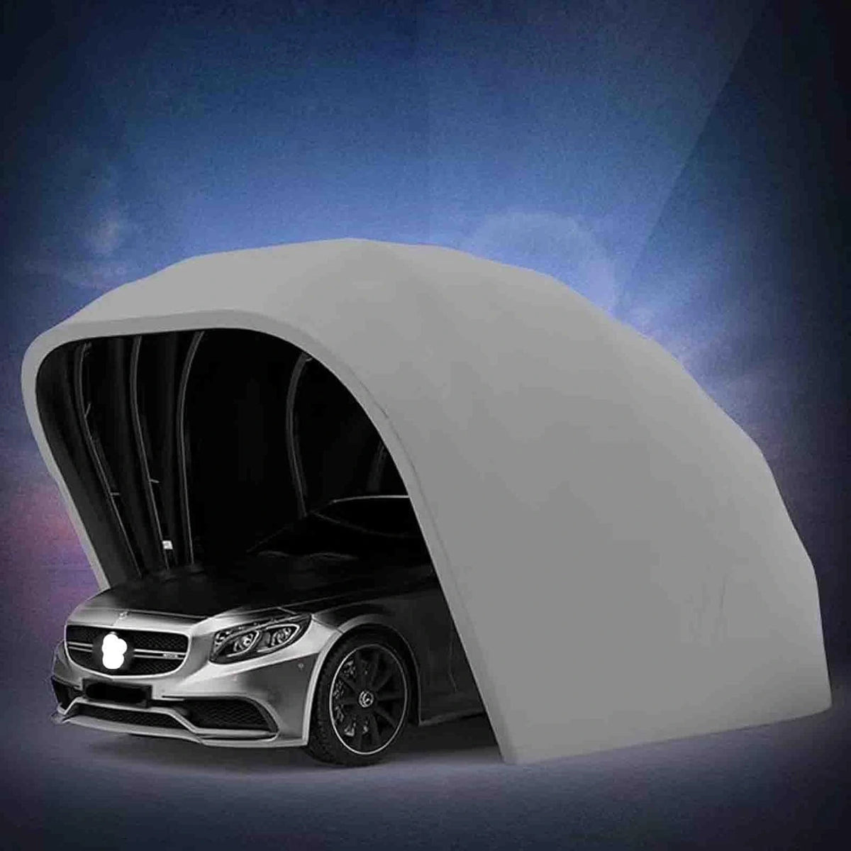 Cobertizo Port¨¢til para Coche Resistente a la Intemperie, Garaje Desplegable con Toldo Protecci¨®n UV, Refugio con Cerradura, 18 Pies (Plata)