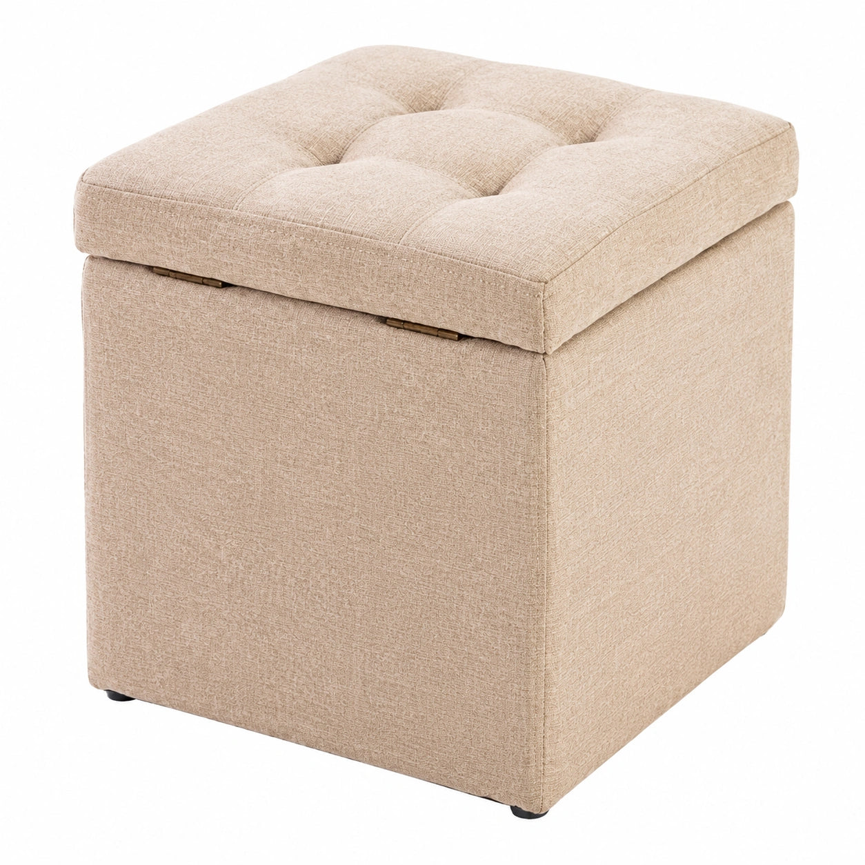 Taburete Puff Multifuncional Beige con Almacenamiento y Asiento