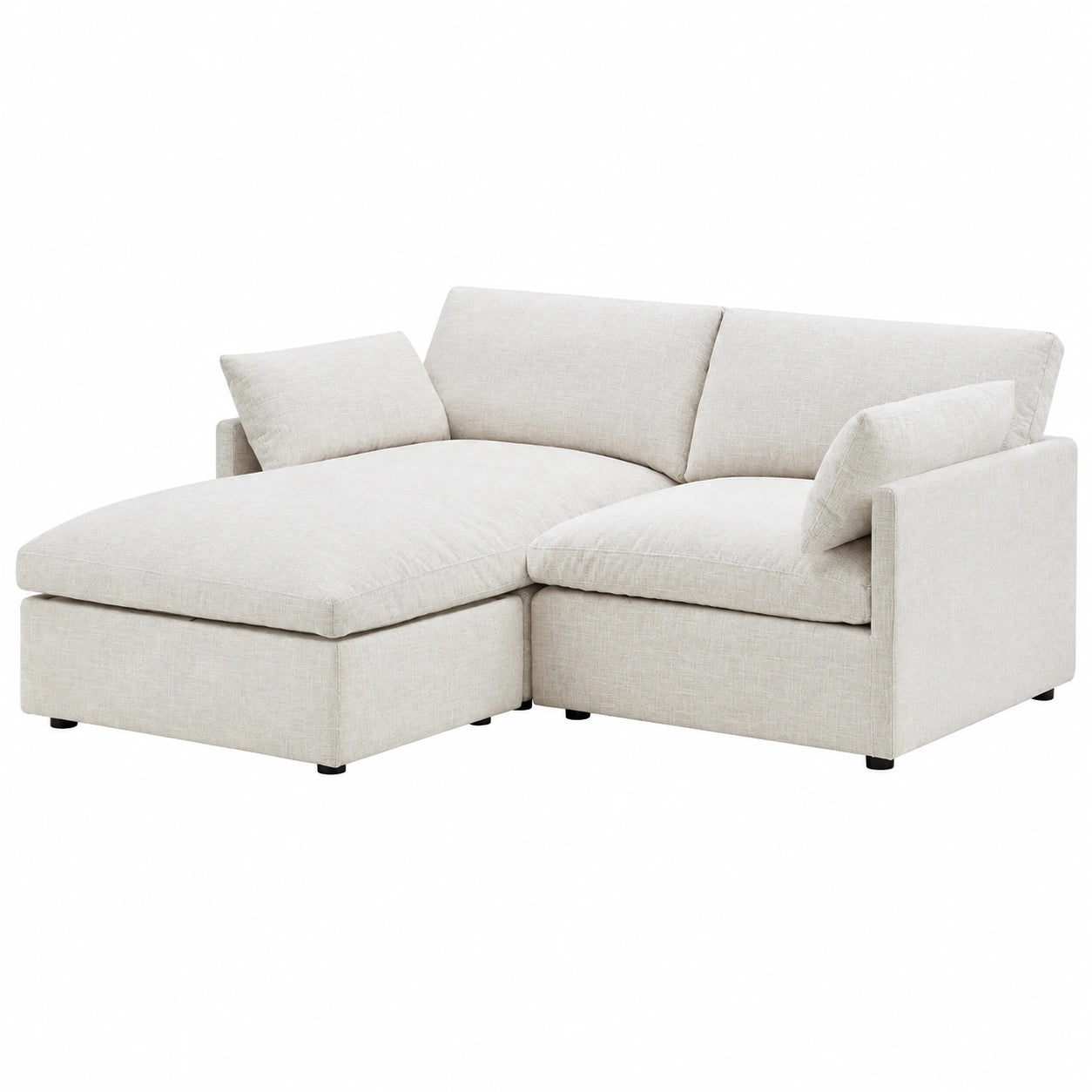 Sofá Esquinero Reversible y Modular Beige de 3 Plazas con Puf y Almacenamiento