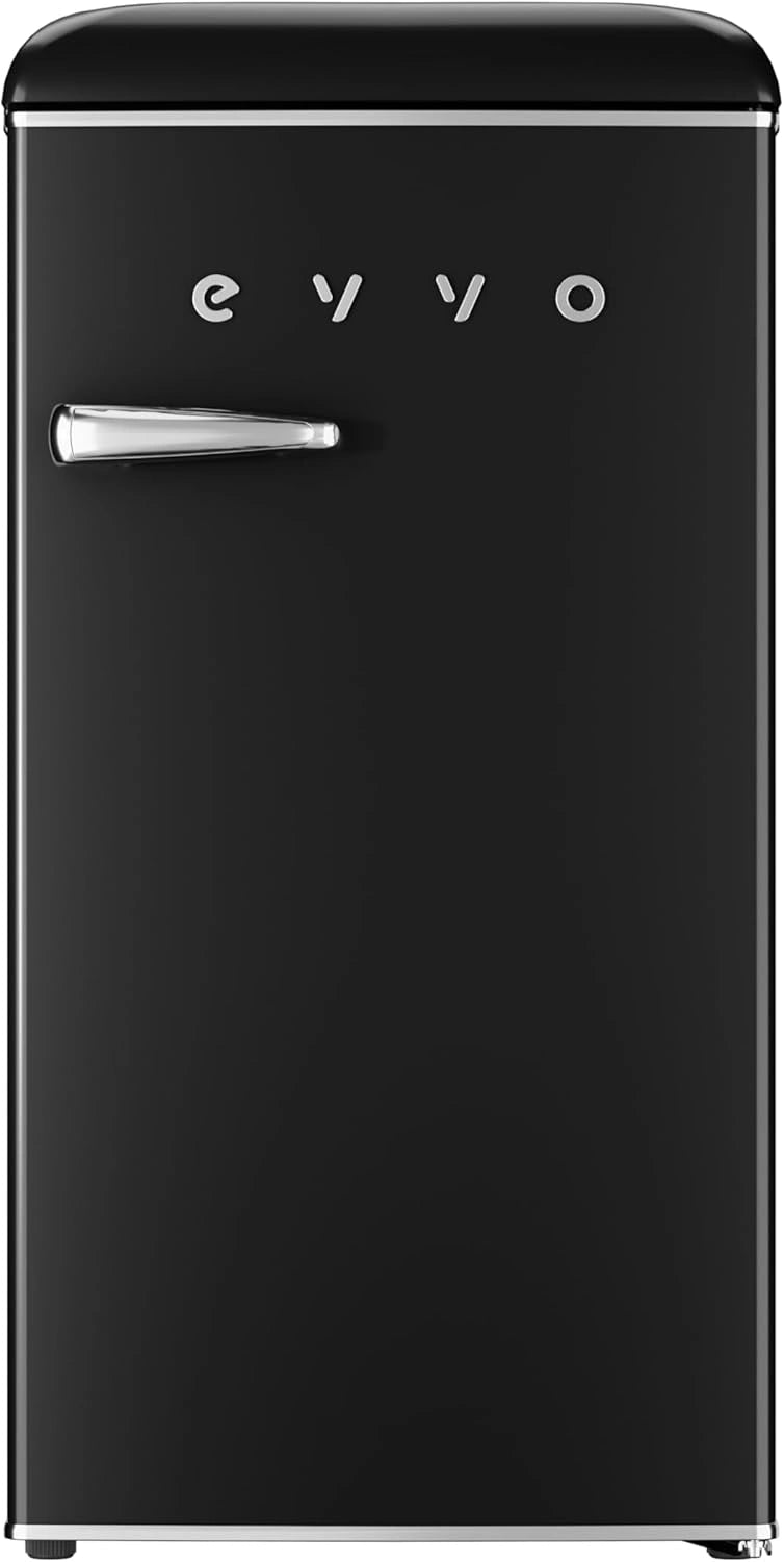 Frigor¨ªfico Retro Compacto EVVO, 84L + 11L Congelador, Dise?o Vintage, Eficiencia Energ¨¦tica, Silencioso, Regulable, Organizador Integrado, Mini Bar Negro