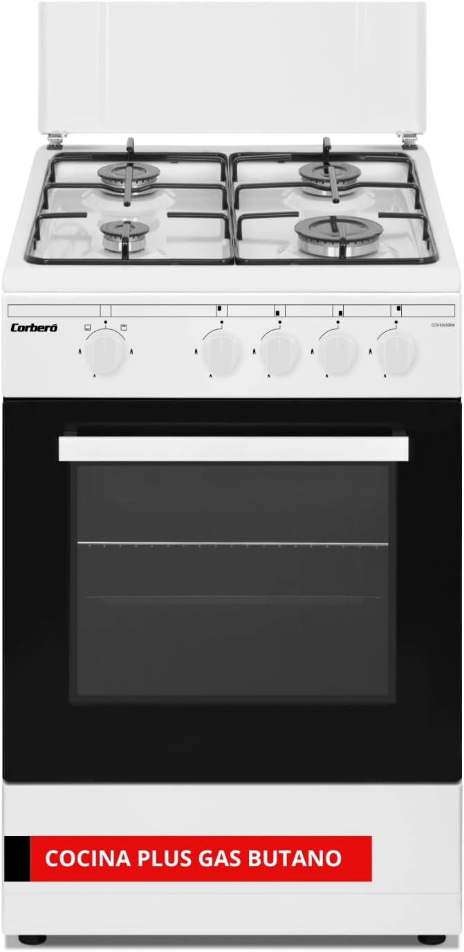 Cocina Corber¨® 50cm, 4 Fuegos Gas Butano, Horno 43L, Blanco