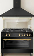 Set Cocina a Gas + Horno Panor¨¢mico y Campana Decorativa, Negro R¨²stico