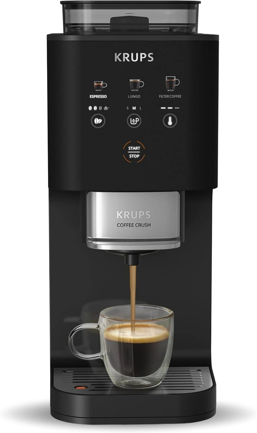 KRUPS Cafetera Autom¨¢tica 15 Bares, Molinillo Integrado, 3 Recetas de Caf¨¦, Control T¨¢ctil, Ultra Compacta, Negro