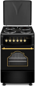 Solthermic Cocina El¨¦ctrica R¨²stica Negra con Mandos Dorados, 4 Fuegos, Horno Multifunci¨®n 60L, Ancho 50cm