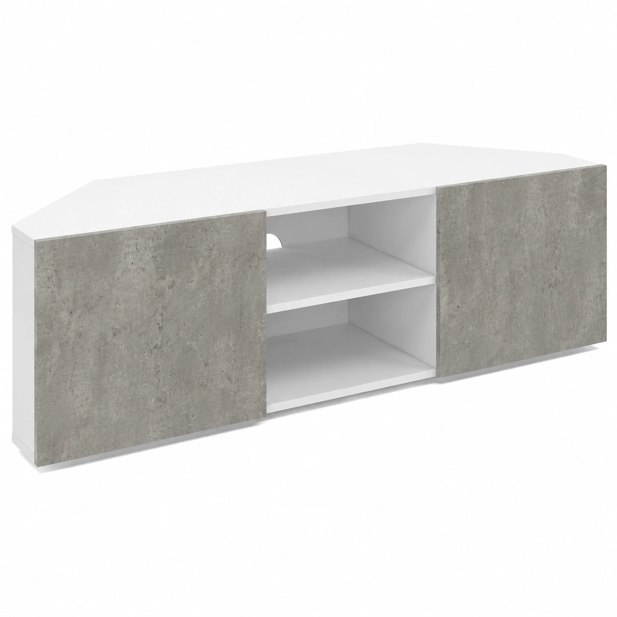 Mueble de TV de Esquina 110 cm Blanco con Puertas de Hormigón