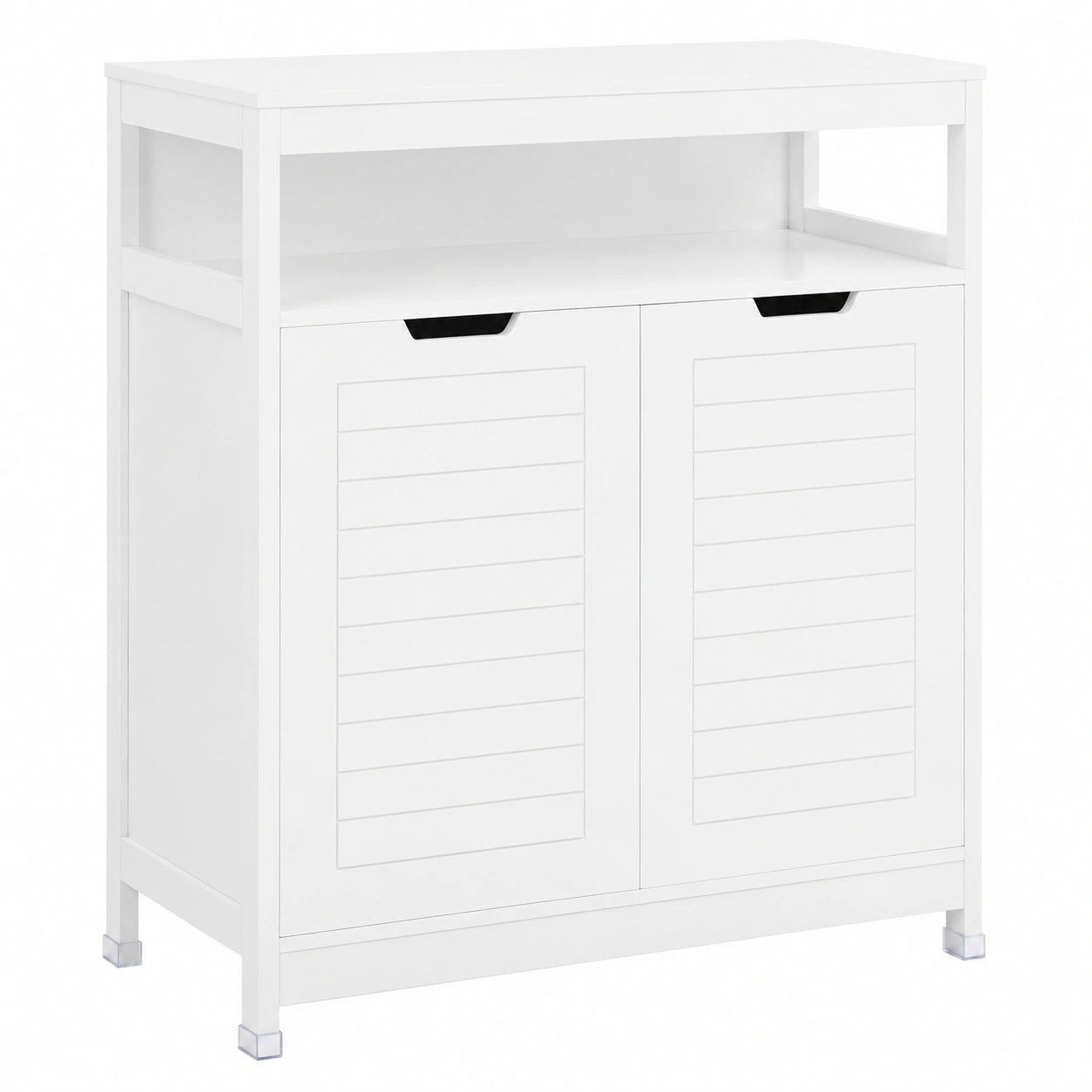 SoBuy Mueble Auxiliar de Baño con Estante Abierto y Puertas, Blanco, 70 x 35 x 90 cm