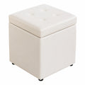 Puf Otomano de Cuero Sintético con Almacenamiento 30x30x35 cm - Blanco