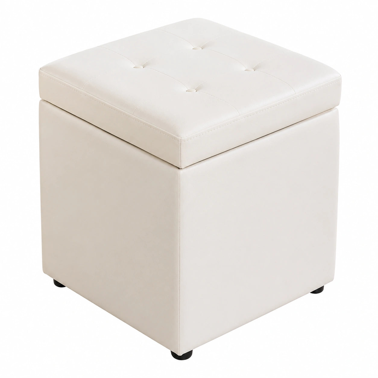 Puf Otomano de Cuero Sintético con Almacenamiento 30x30x35 cm - Blanco