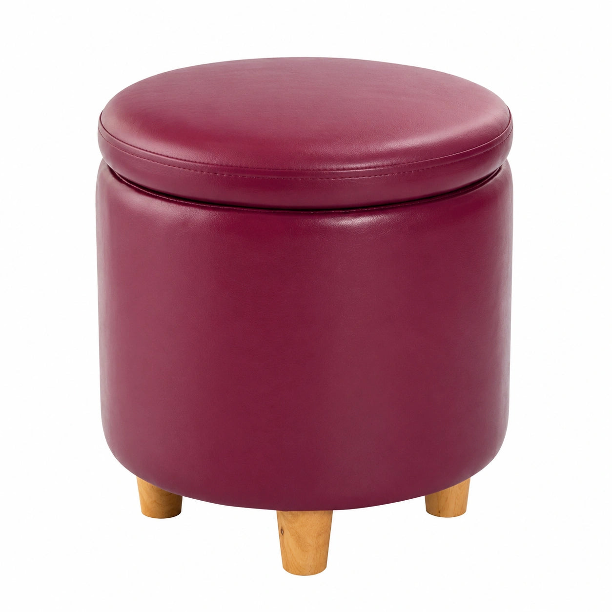 Puf Redondo con Almacenamiento de Cuero, Banco otomano con Bisagra para Juguetes, Organizador de 42 cm, Color A