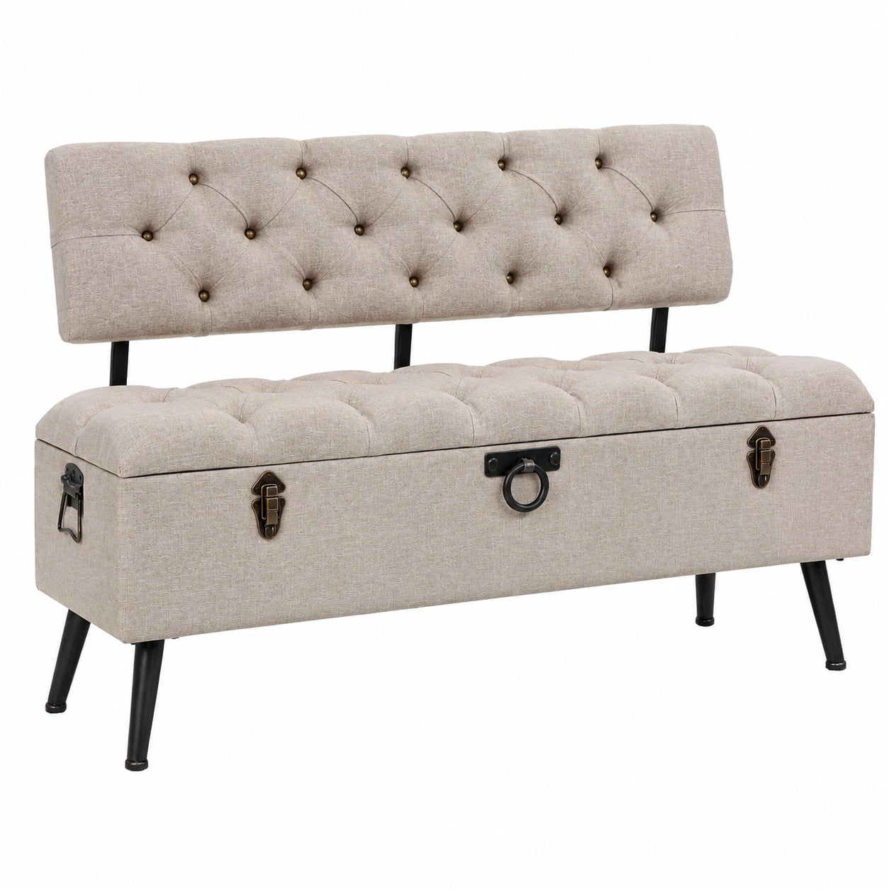 Banco de Almacenaje Crema con Respaldo y Asiento 110 cm - Entrada, Dormitorio
