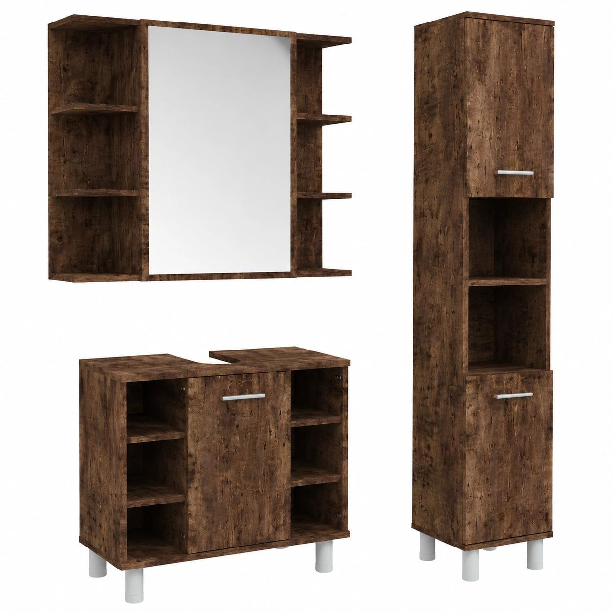 Conjunto de Muebles de Baño 3 Piezas Madera Contrachapada Roble Oscuro