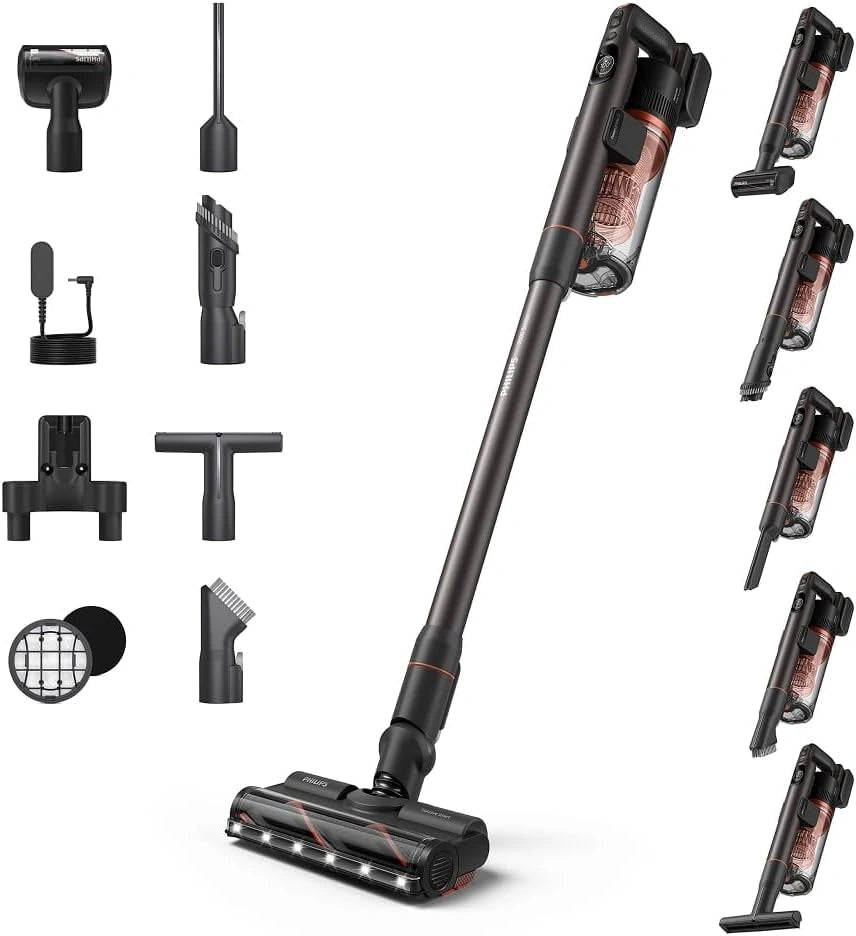 Philips Aspirador Serie 7000 Inal¨¢mbrico, Alta Succi¨®n, 80 Minutos de Autonom¨ªa, Detecci¨®n de Suelos, Antienredos, Luz LED, Dep¨®sito F¨¢cil de Vaciar (XC7065/01)