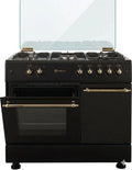 Cocina a Gas R¨²stica SOLTHERMIC F9LT50G2 con 5 Quemadores y Horno 64L, Negra con Mandos Dorados