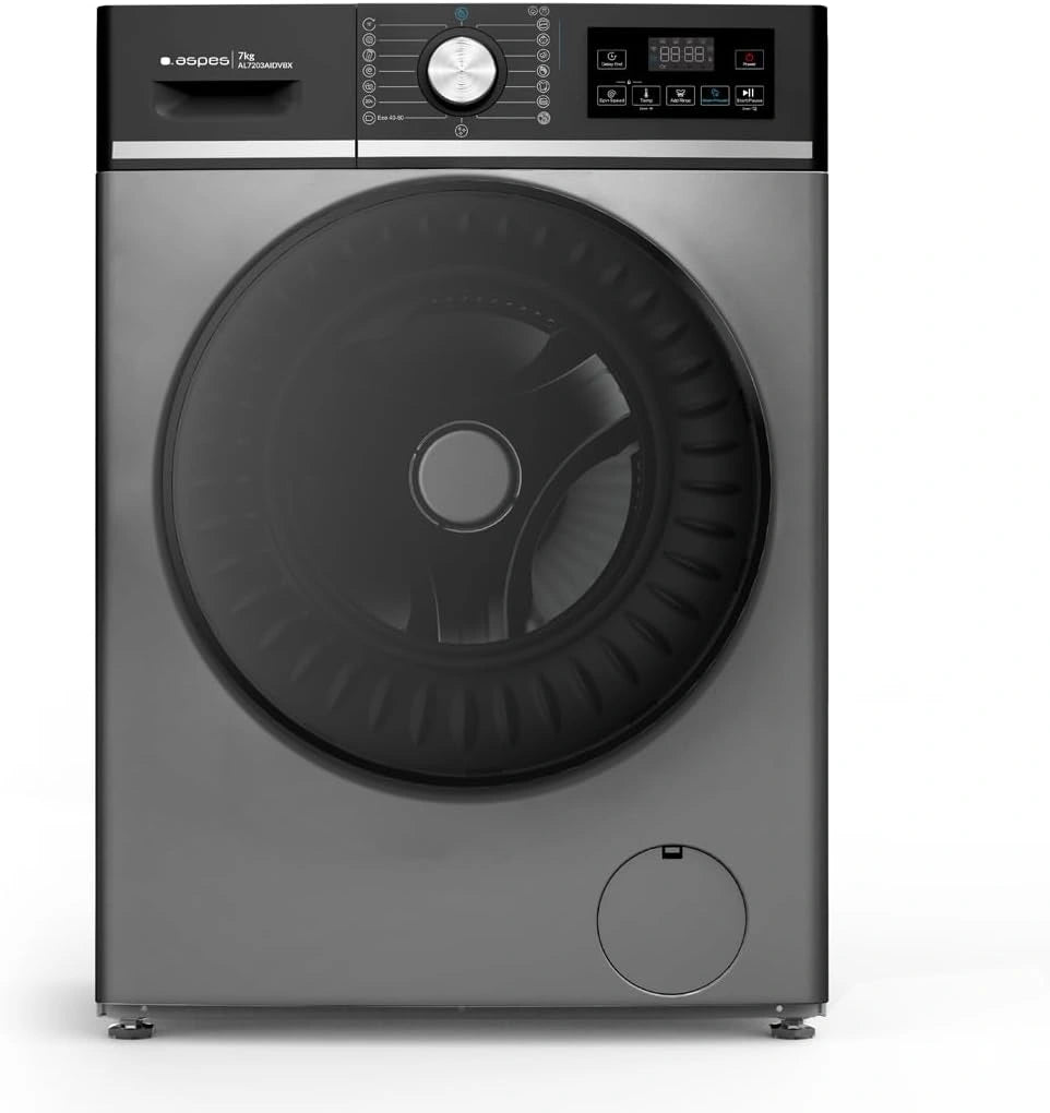 Lavadora Aspes 7 kg Inox Oscuro, 1200 rpm, Motor Inverter, 16 Programas, Clase A