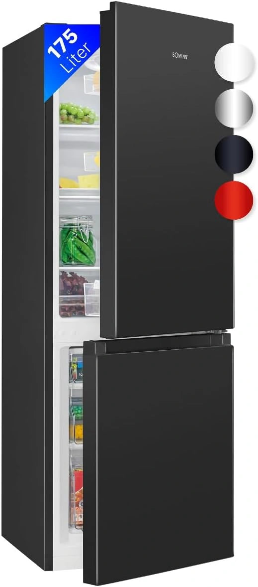 Frigor¨ªfico Bomann con Congelador 175L, 143 cm, Puerta Reversible, Silencioso 39 dB, Negro