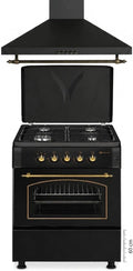 Conjunto Cocina de Gas R¨²stica Negra 60 cm con Horno 60L y Campana Extractora