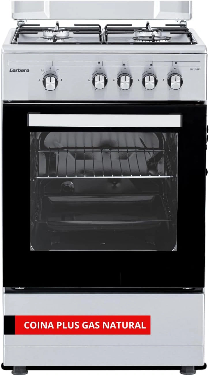 Cocina de Gas Natural Corbero 50cm, 4 Quemadores, Horno 43L Inoxidable