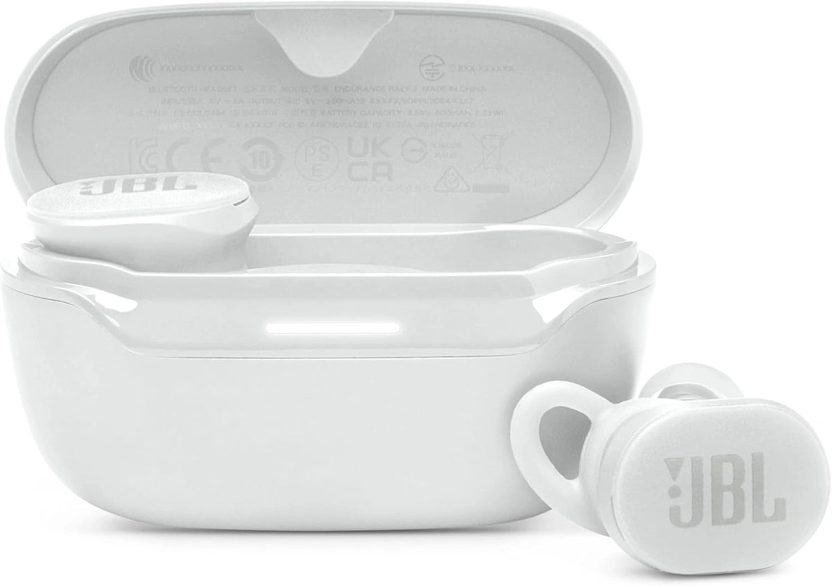 Auriculares Inal¨¢mbricos JBL Endurance Race 2, Bluetooth, 48 horas de autonom¨ªa, IP68, Cancelaci¨®n de Ruido, Sonido Pure Bass, Smart Ambient, Modos Deportivos, Blanco