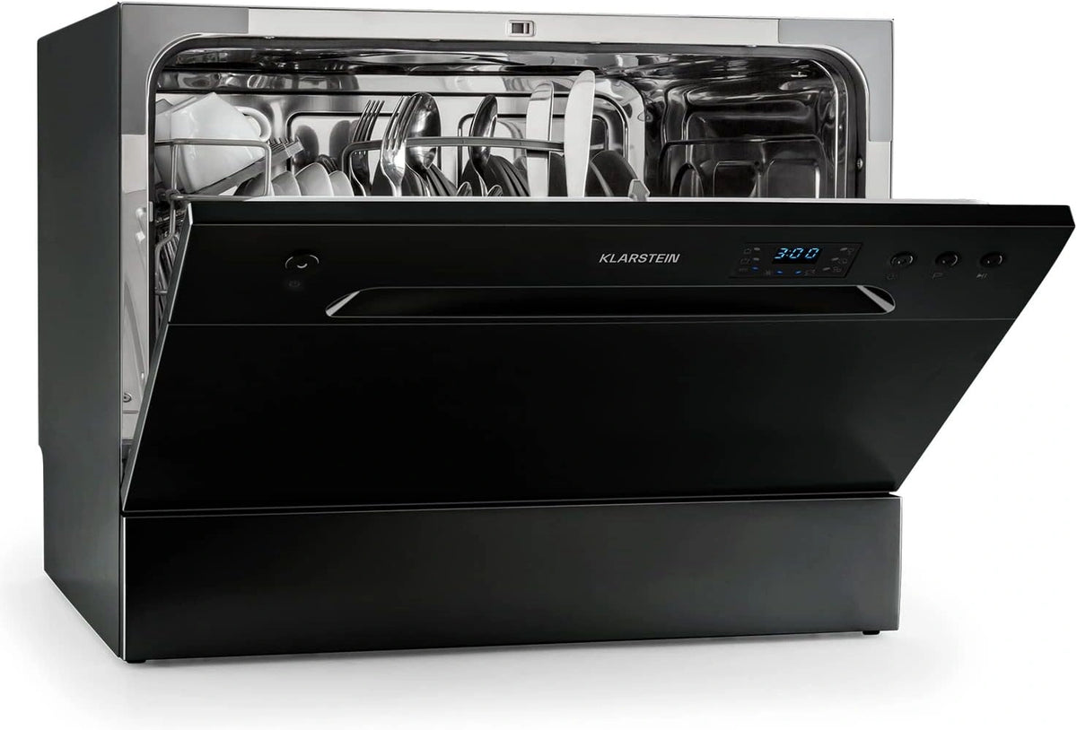 Lavavajillas Compacto de Sobremesa Klarstein, 6 Cubiertos, 6 Programas, Silencioso, Ideal para Hogar y Oficina en Negro