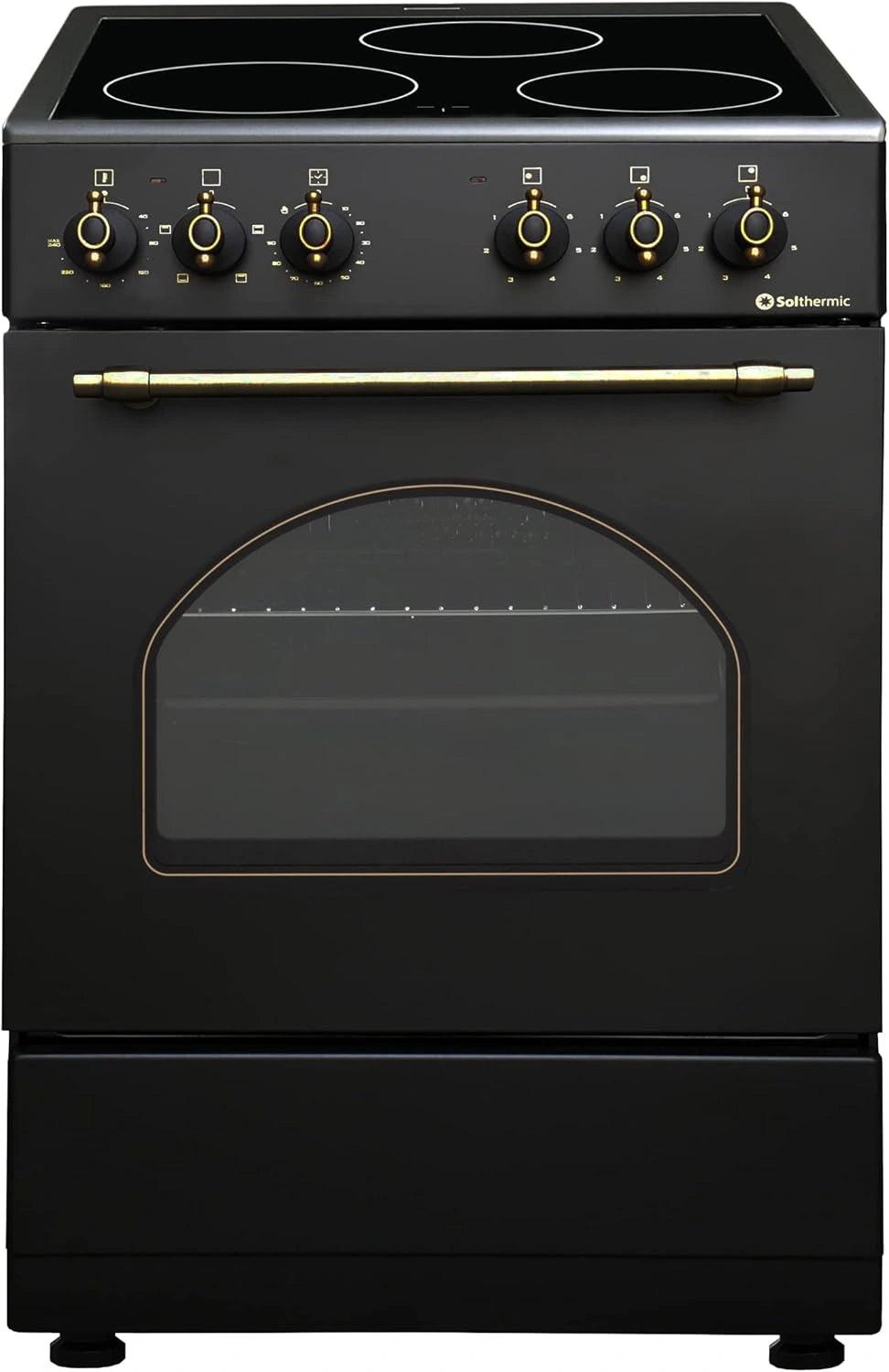 Cocina Vitrocer¨¢mica Solthermic Negra R¨²stica, 50 cm, 3 Fuegos y Horno El¨¦ctrico