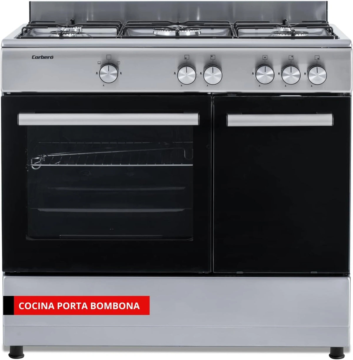 Corbero - Cocina de Gas Butano 5 Fuegos con Horno de 60L y Wok Central